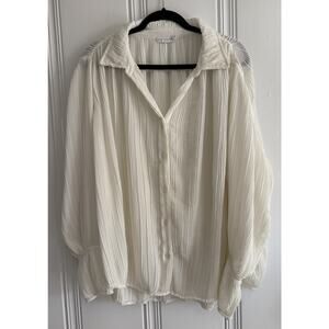 Good American Off White/Cream Always Fits Plissé Shirt Women’s Sz 1 / 2 Medium